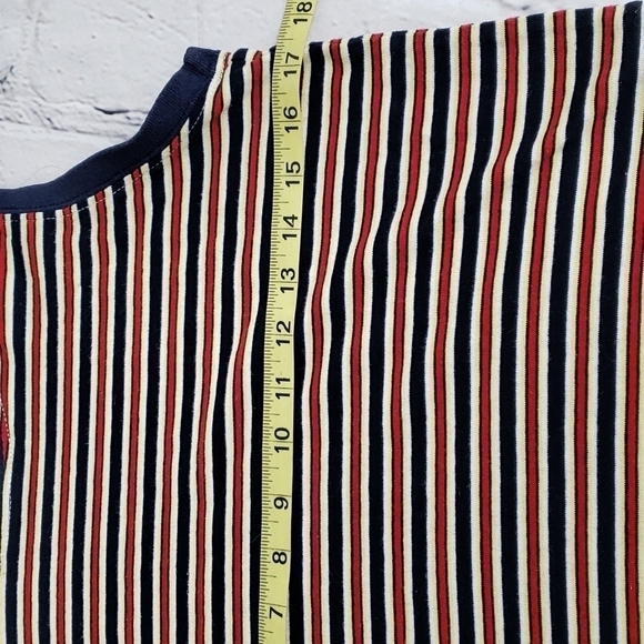 Vintage  Bugle Boy for Her Sleeveless Top M Striped Cotton Navy Red Yellow VGUC - Picture 4 of 10